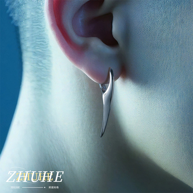 Men Accessories Look - Curved Spike Ear Hoops, Jewelry Accessories