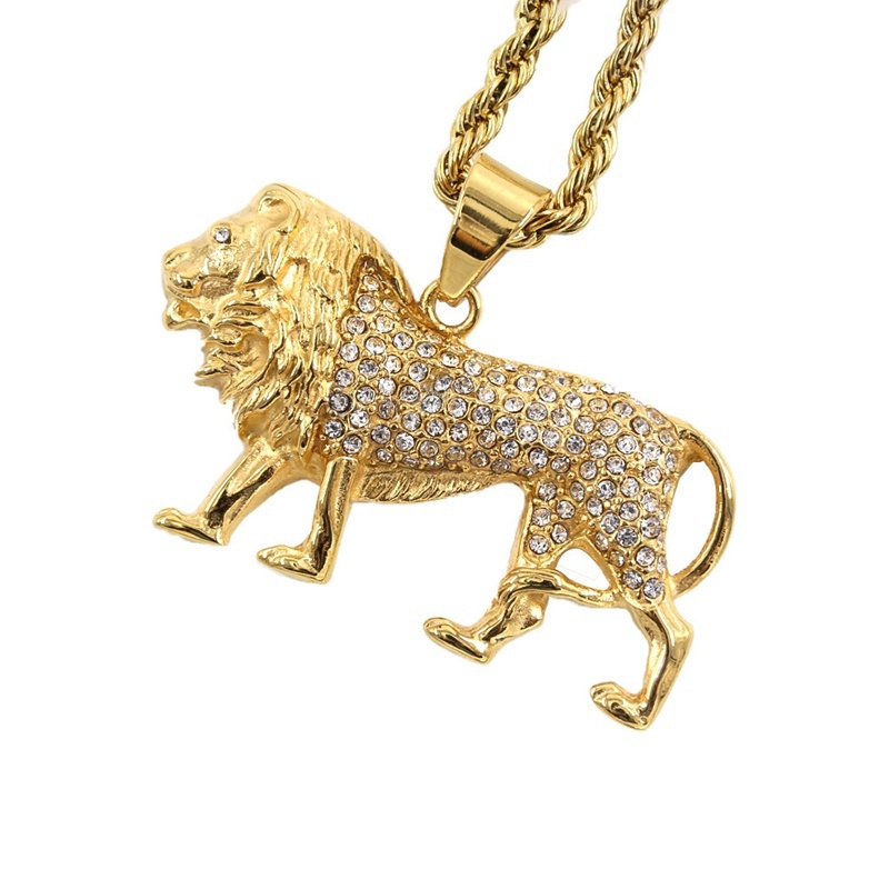Hip-Hop Crystal Inlaid Lion Pe - Men Accessories Singapore recension och pris