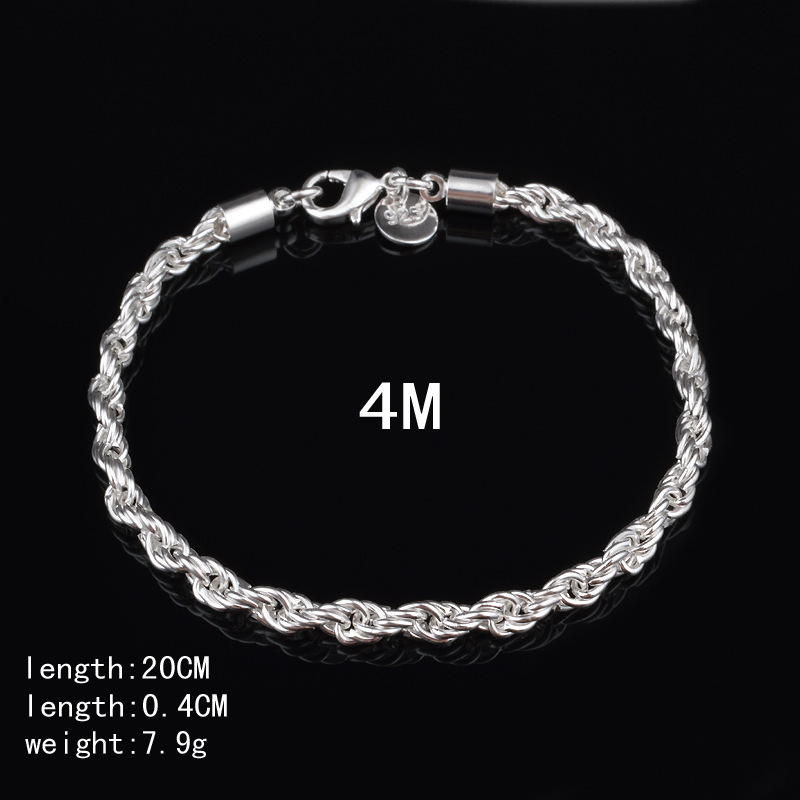 4MM Silver Plated Twisted Rope - Men Accessories Singapore recension och pris