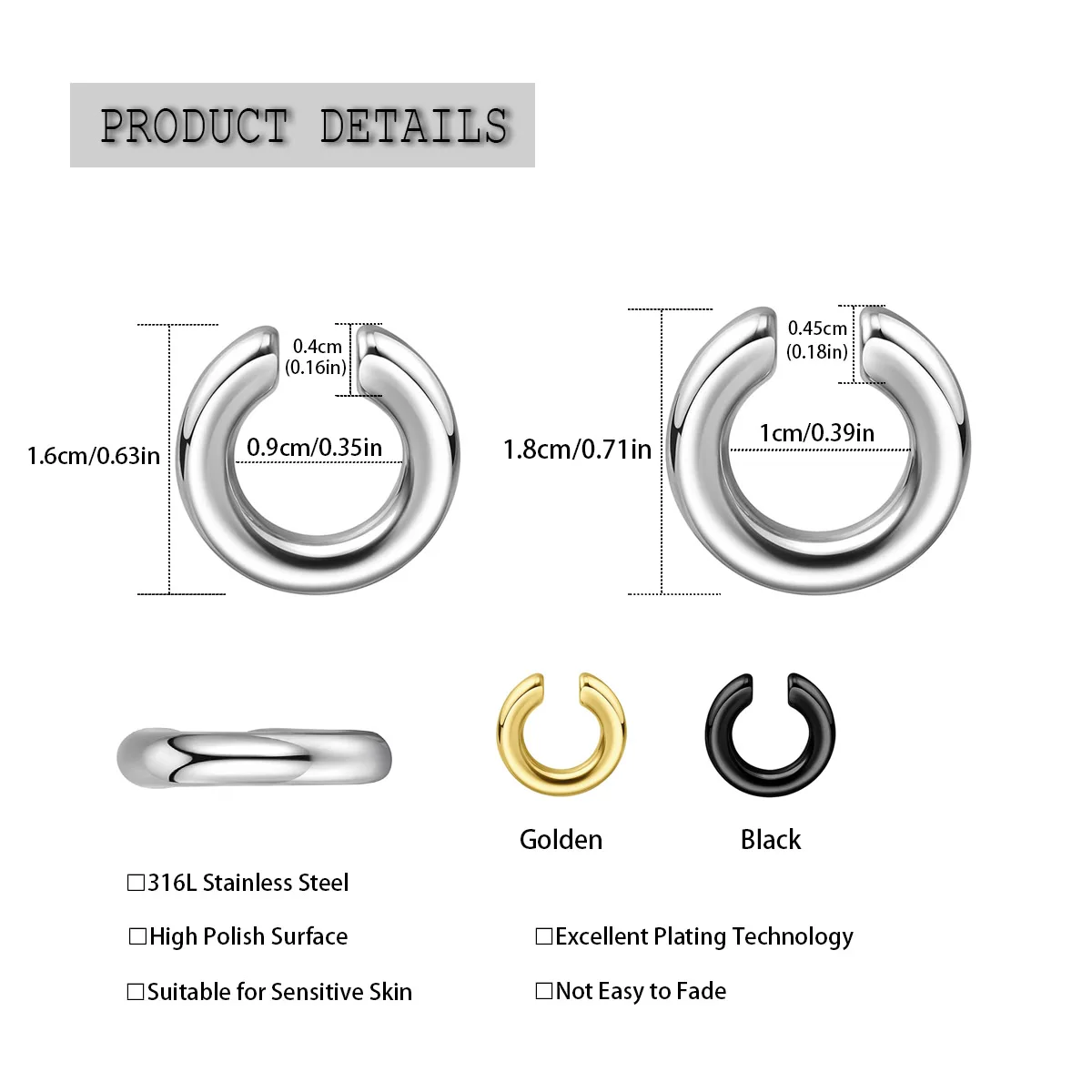 1pc Exaggerated C-Shaped Non-P - Men Accessories Earrings recension och pris